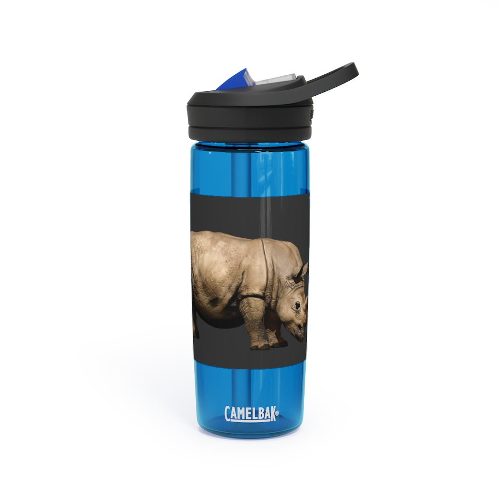 Rhino CamelBak Eddy® Water Bottle in 20oz and 25oz sizes, showcasing its durable Tritan™ material and spill-proof design.